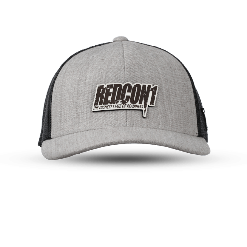 Black On White Leather Patch Gray Trucker Hat