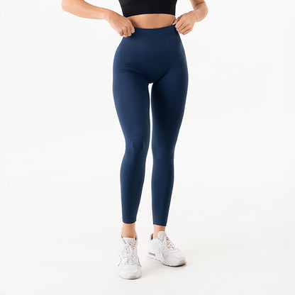 Indigo Blue Solid Seamless Leggings Front