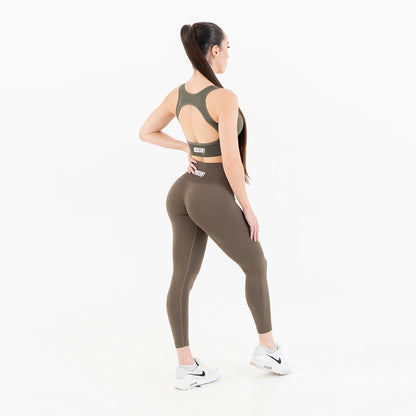 KHAKI GREEN SOLID SEAMLESS LEGGINGS