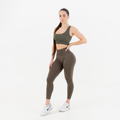 KHAKI GREEN SOLID SEAMLESS LEGGINGS