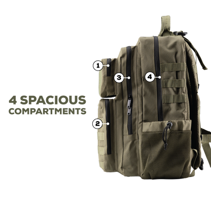 Tactical Green Backpack - 4 Spacious Compartments