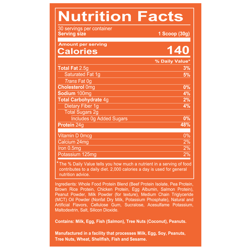 MRE Lite - Animal Based Protein (2 LB) - Juniors - Peanut Butter Cheesecake Supp Fact