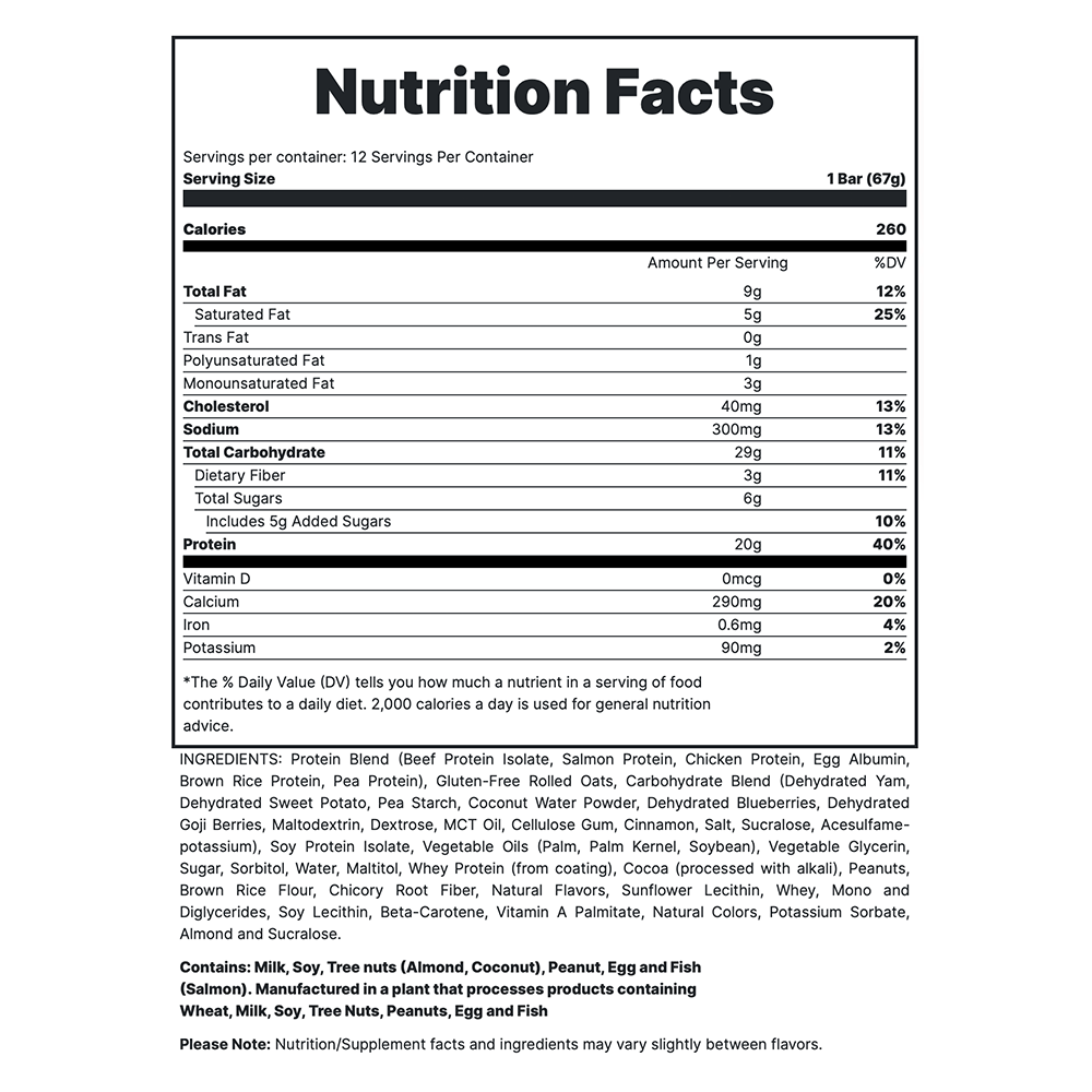 MRE Bar - Oatmeal Chocolate Chip Supp Fact