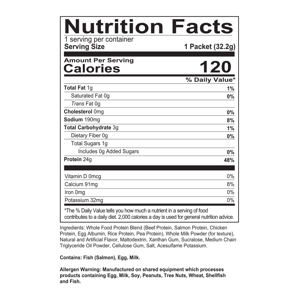 MRE Lite - Vanilla Milkshake Sample Supp Fact