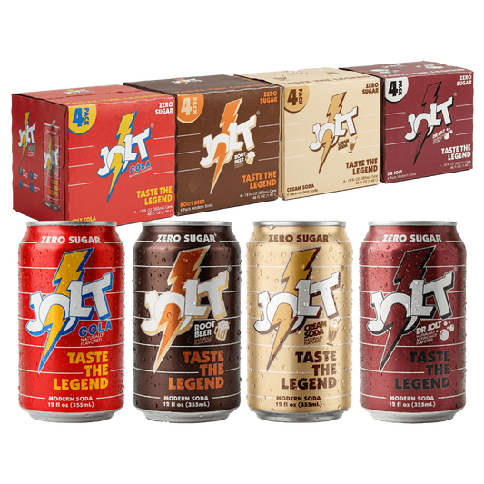 JOLT Modern Soda Variety Pack - Zero Sugar, 80mg Natural Caffeine, Alpha GPC Focus Nootropics, Prebiotics, B Vitamins, 12oz (16 Pack)