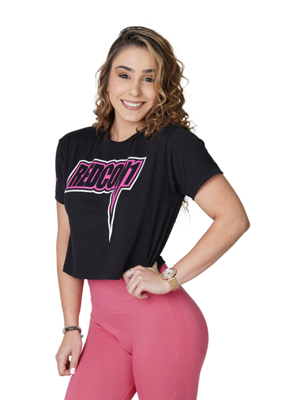 Premium Flowy Black & Pink Crop With Model