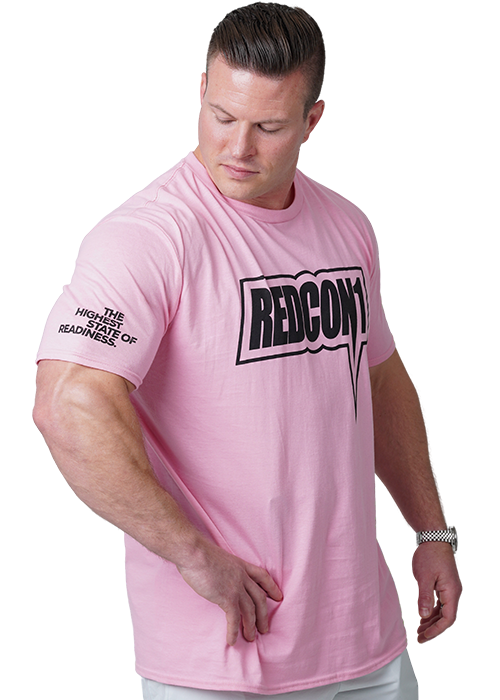 Black on Pink Future OG Shirt With Model Side View The Highest State Of Readiness on sleeve