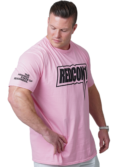 Black on Pink Future OG Shirt With Model Side View The Highest State Of Readiness on sleeve